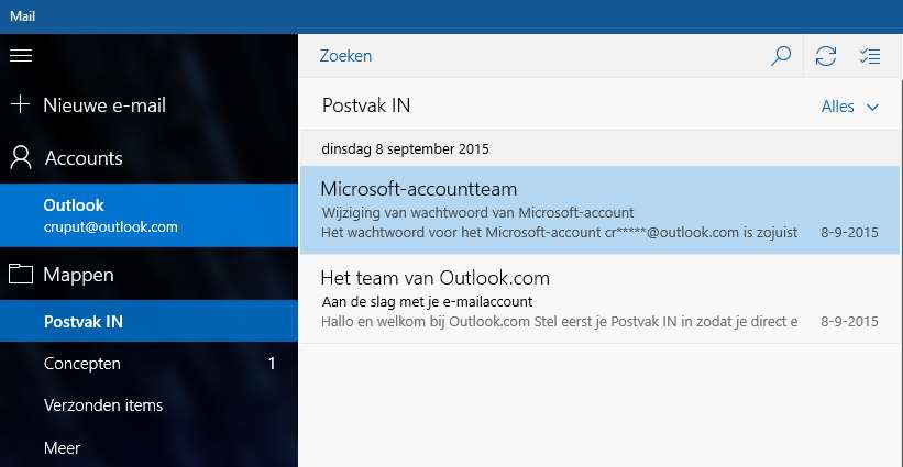 De App Mail in Windows 10 gebruiken Starten van het