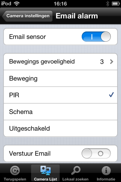 50 NEDERLANDS Email alarm Om de E-mail alarm functie in te schakelen.