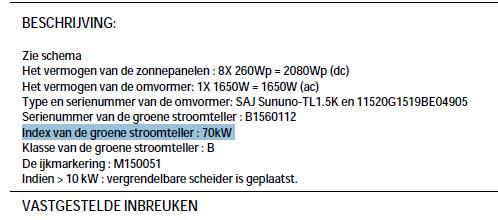 Max. AC-vermogen van de omvormer (s) van deze melding: In dit voorbeeld is dit 1650 W of VA - Maar let op!