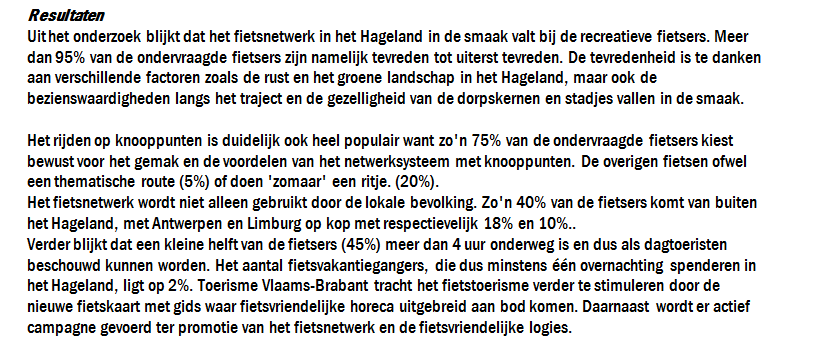 Figuur 32: Fietsnetwerk goed voor het toerisme in het Hageland bron: toerismevlaamsbrabant.be 4.