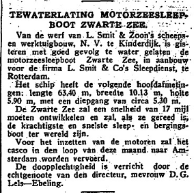 De Indische Courant, 10-5-1933: De "Zwarte Zee". Rotterdam, 8 Mei (Aneta). De bekende sleepboot "Zwarte Zee" is naar Hamburg verkocht en wordt daar omgedoopt in "Albatros".