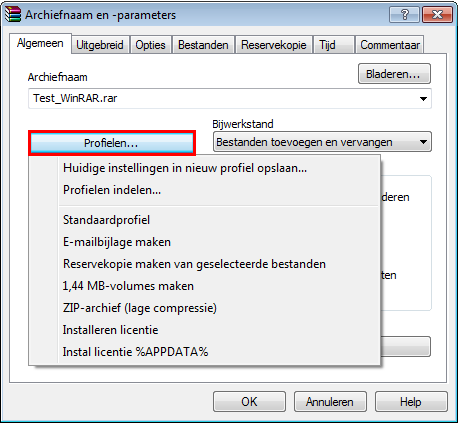 138 WinRAR 5.31nl Er zijn twee manieren om een nieuw profiel aan te maken.