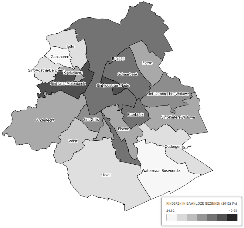 - 14 - Watermaal-Bosvoorde (23,4%), Ganshoren (24,8%), Sint-Agatha-Berchem (25,6%), Jette (26,4%) en Ukkel (26,8%) (Kaart 5).