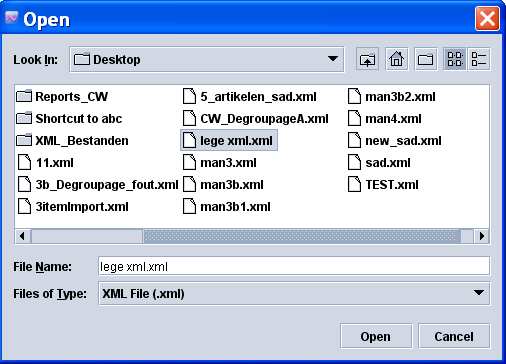 Selecteer de gewenste XML bestand en klik op [ Open ] Figuur 37: XML import icoontje Als de import goed is verlopen, wordt een venster geopend met het bericht dat het bestand succesvol is