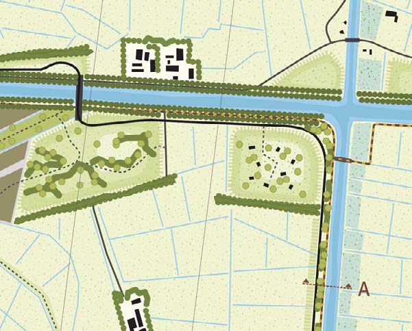 5.06 Rondweg Aduard Initiatiefnemer: Provincie Groningen Betrokken partĳen: Gemeente Zuidhorn, Rĳkswaterstaat, DLG, agrariërs Rondweg Om doorsnĳding van de open polder te voorkomen wordt de rondweg