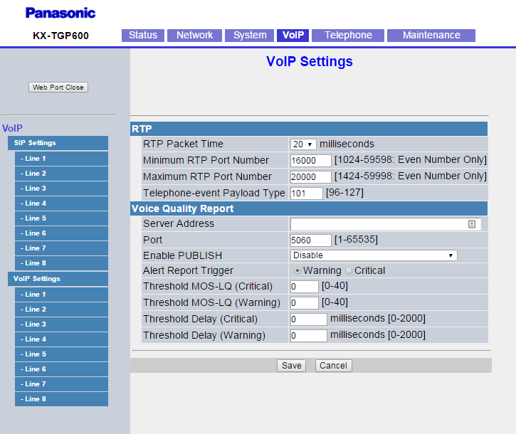 Tabblad VoIP (2) Kies tabblad VoIP en vervolgens aan de rechterzijde onderste helft de VoIP Settings.