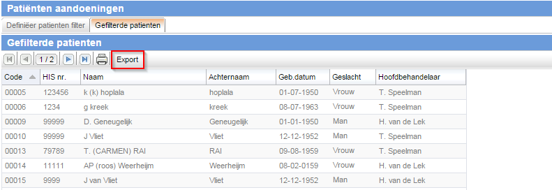 Controle KIS versus HIS. Het is mogelijk om de lijst met patienten in het KIS te vergelijken met de patienten in het HIS. Op de volgende manier kan eenvoudig een lijst uit het KIS gemaakt worden.