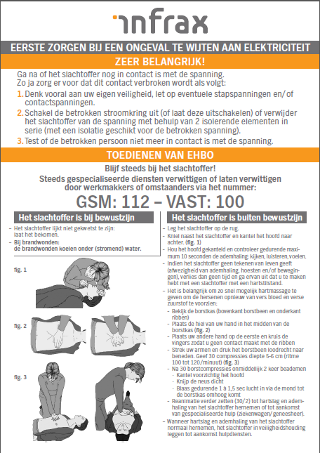 3.3.4 Veilige 8 en EHBO bij elektrische ongevallen Uit de actielijst van de risicoanalyse volgt dat in de iedere hoogspanningscabine de instructiekaart voor de veilige 7 en een EHBO instructiekaart