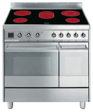 Kookcentrum "Squadrata", 90 cm, inox, vitrokeramisch Energieklasse voor de 2 ovens A EAN13: 8017709117726 Vitrokeramische kookplaat met 5 zones High-Light: Achteraan links: 2000 W - Ø 195 mm Vooraan