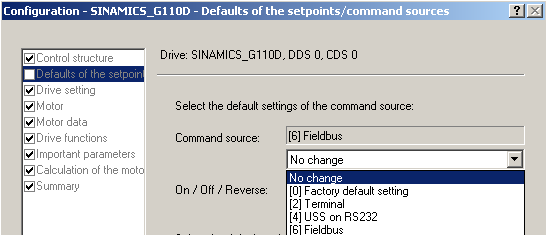 4.1. Overige instelmogelijkheden van de Control method van de Sinamics G110D Deze Control method zit in het eerste scherm van de verkorte inbedrijfname.