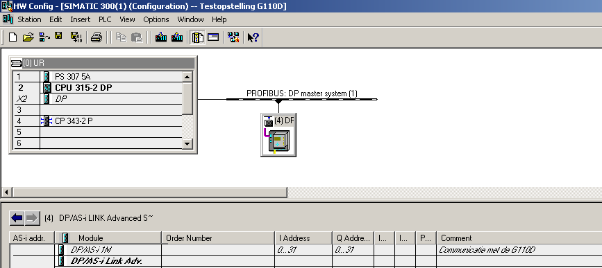 9.4.4. Instellingen in de HW configuratie van Step 7 voor de DP/AS-i link Voor deze beschrijving hebben we de DP/AS-i link advanced ter beschikking 6GK1415-2BA10 