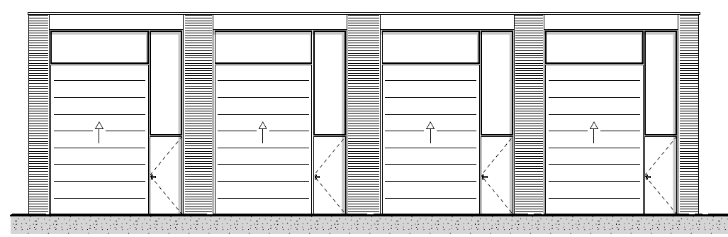Vooraanzicht garageboxen 6,1 m hoog. Vormgeving en architectuur Wat betreft de vormgeving van de garageboxen wordt een strakke uitstraling nagestreefd.
