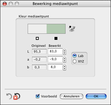 FIERY PROFILE EDITOR 74 Voorbeeld: Het profiel gebruikt een ander papier Dit voorbeeld toont een profiel dat gemaakt is om op een specifiek papier af te drukken.