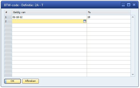 3. BTW-codes toevoegen Wanneer in SAP Business One BTW-codes worden aangepast kan de situatie voorkomen dat de prestatie voor 1 oktober 2012 is verricht, maar dat er na deze datum wordt gefactureerd.