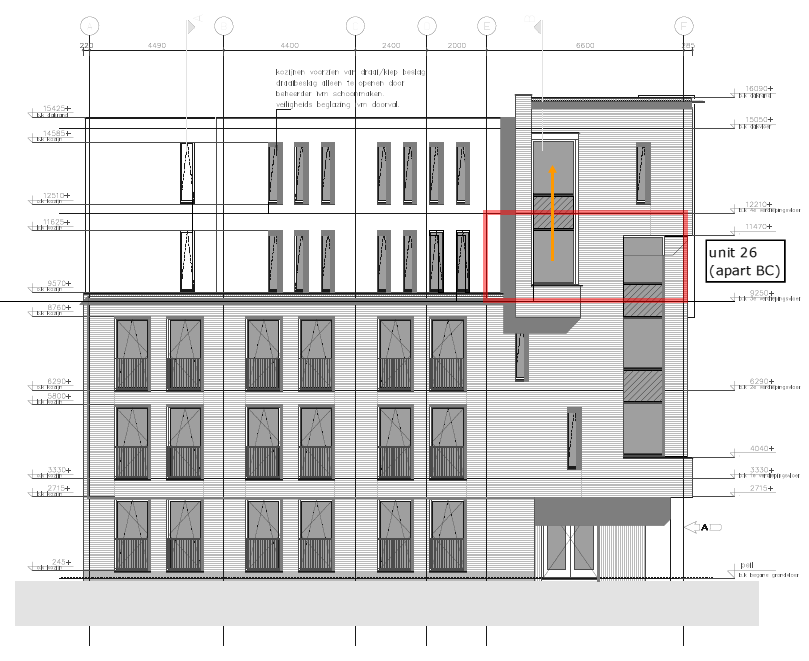 Voorbeeld 1 brandoverslag omhoog Woonfunctie Elke unit apart BC Wbdbo-eis tussen units: