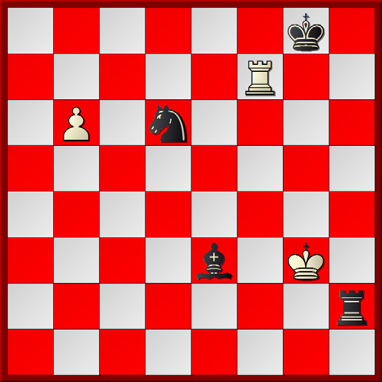 I/ Shakhmatny Listok, 1/2e prijs, 1925 Wit aan zet wint 1.b7 Tb5 2.Td8 Lg2! 3.b8D! Txb8 4.c7! 4.Txb8 Lxc6 remise. 4...Tb2+ 5.Kc1!! Tb6 6.Tg8+!! Kf7 7.Txg2 7.c8D Tc6+ 8.