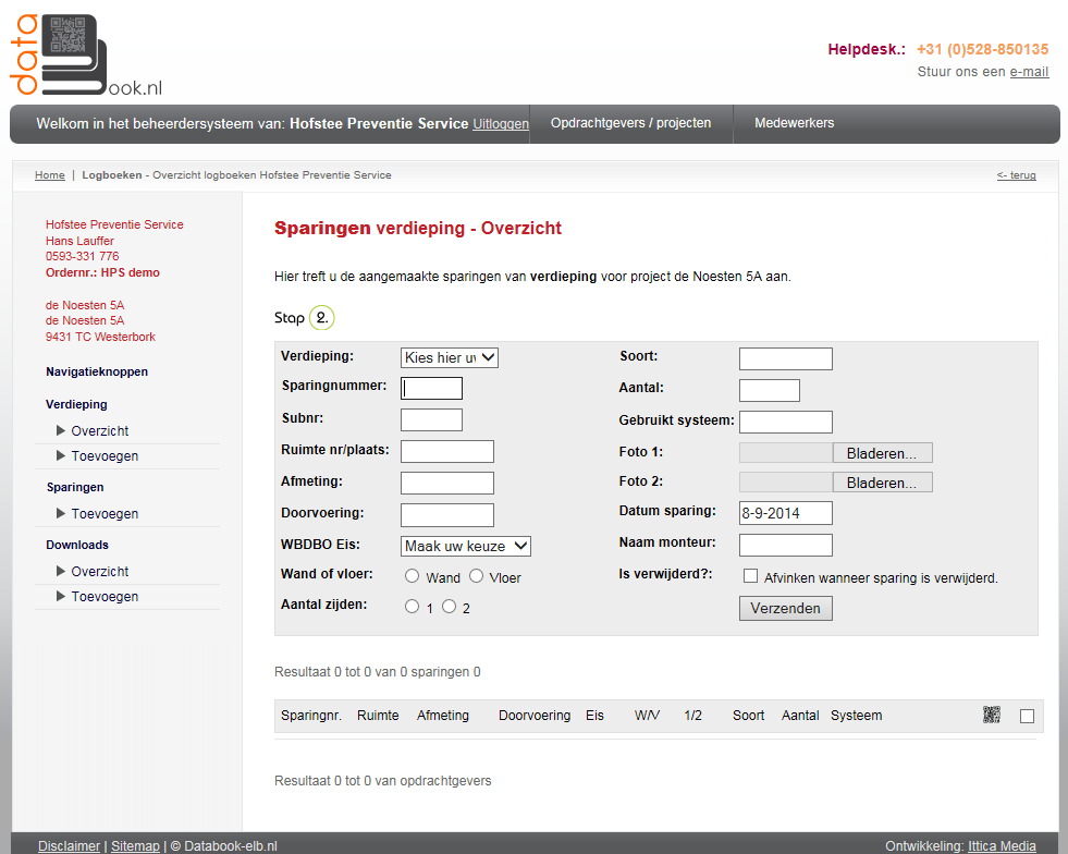 2. Sparingen Toevoegen Hier kunt u per vloer de sparingen invoeren.