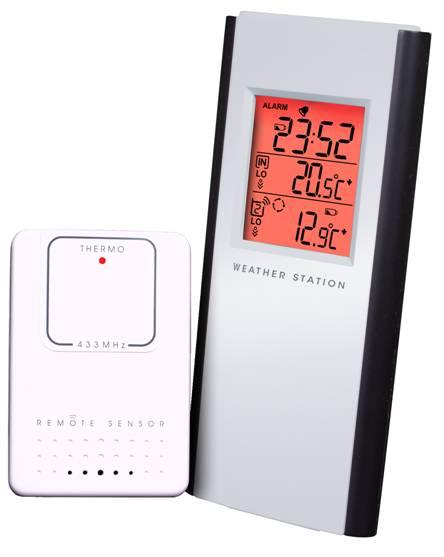 COMFORT WS-1000 Draadloos weerstation Draadloos weerstation met draadloze buitensensor Binnen- en buitentemperatuur Temperatuur alarm (vorstwaarschuwing) Verlicht display Klok met alarm Geheugen voor