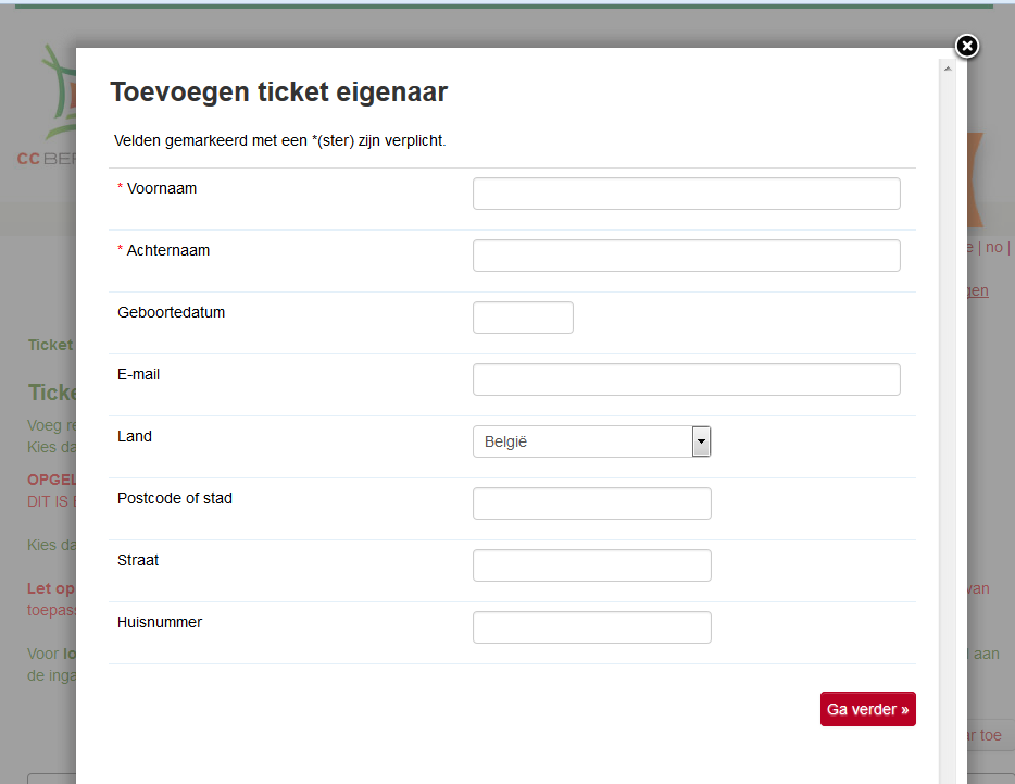 6. Overzicht bestelling en Na de registratie komt u op het scherm waar u de ticketeigenaar kan bepalen en het gewenste tarief kunt selecteren. De ticketeigenaar is de naam die op het ticket zal staan.