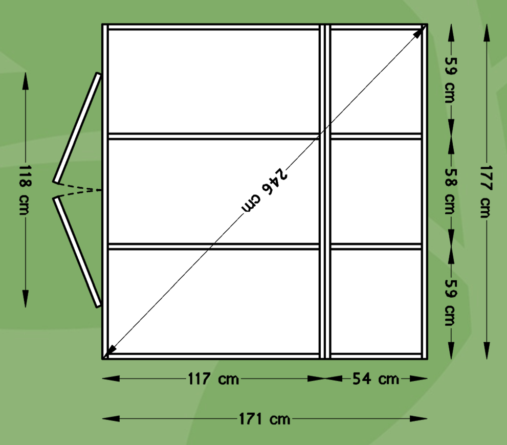 Technische gegevens Afmetingen 181 x 175 cm Dakdikte 12 mm* Oppervlakte 3,2 m 2