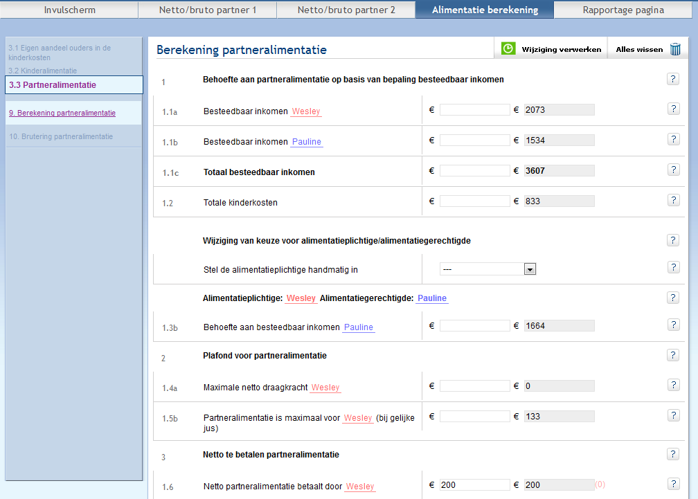 Wijzigen kinderalimentatie Stap 1: navigeren 1) Click op alimentatie berekening 2) Click op kinderalimentatie 3) Click op Berekening kinderalimentatie Stap 2: wijzigen van de waarde 4) Click met de