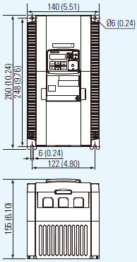 2 Mechanische Installatie Monteer de WJ2 frequentieregelaar altijd in een verticale positie en houd aan de onder- en bovenzijde voldoende vrije ruimte zodat de koeling van de