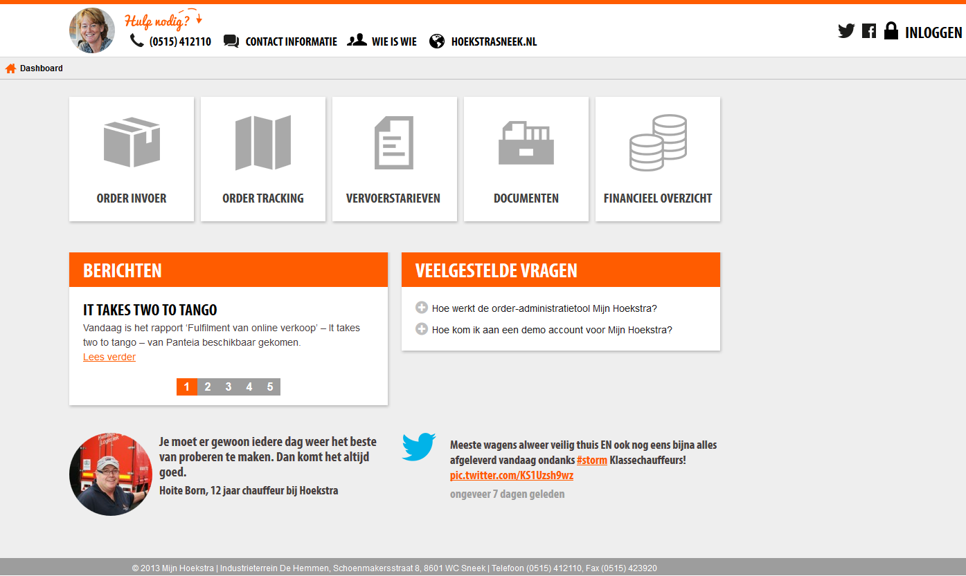 HANDLEIDING MIJNHOEKSTRA WEBPORTAL Geachte opdrachtgever, Hieronder instructies voor het gebruik van Mijnhoekstra.nl het webportal van Hoekstra B.V. Kwaliteit in Logistiek.