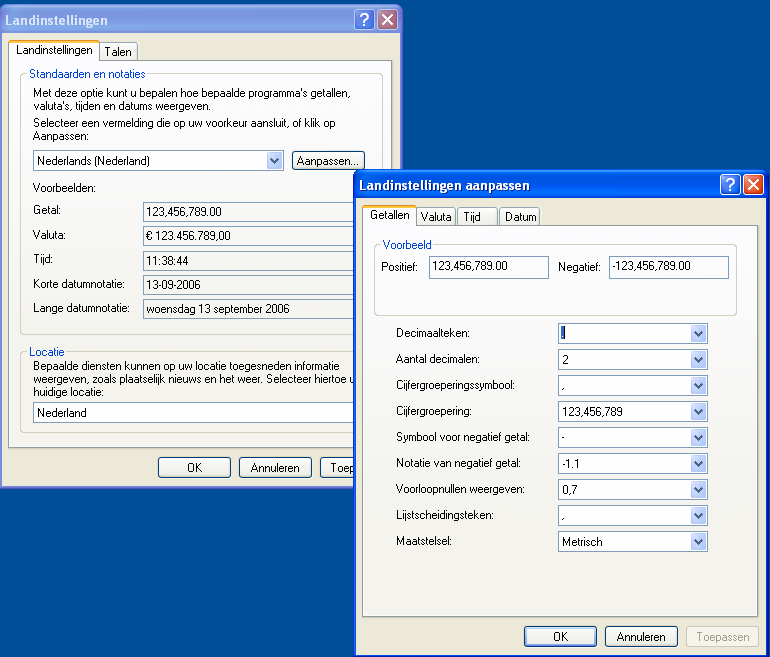 bijlage 1: Instellingen Windows XP en omzetten Excel-bestand naar text-bestand (.