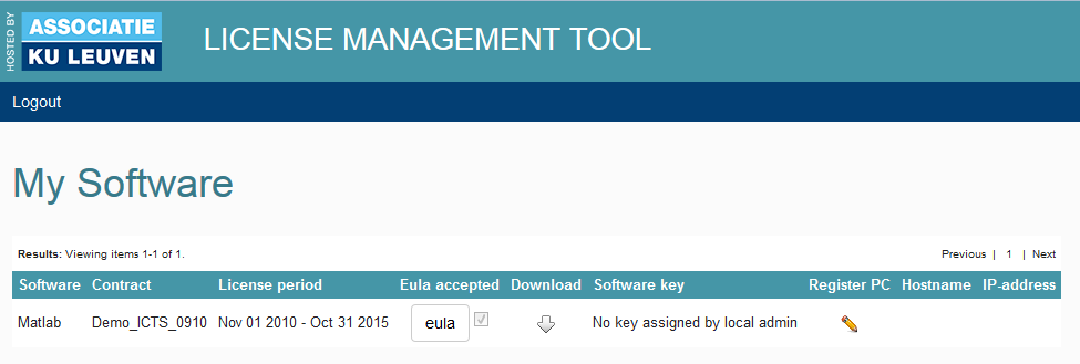 1 Gebruik van MATLAB License Server Stap 1. Inloggen op de License Management Tool Surf naar https://icts.kuleuven.be/license Log aan, met jouw KU Leuven account.