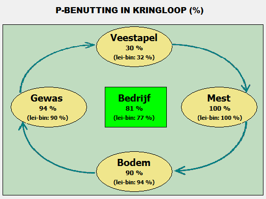 6.4.8 Effect grasraffinage op nutriënten benutting. Bij De Kleijne is het effect van raffinage op de nutriëntenbenutting laag. Dit is ook terug te zien in de nutriënten stromen.