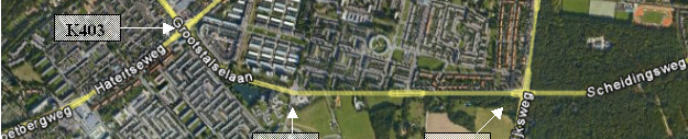 Ook bevindt de ongeregelde aansluiting met de Burgemeester Daleslaan zich op deze route. De kruispunten zijn weergegeven in afbeelding 1.