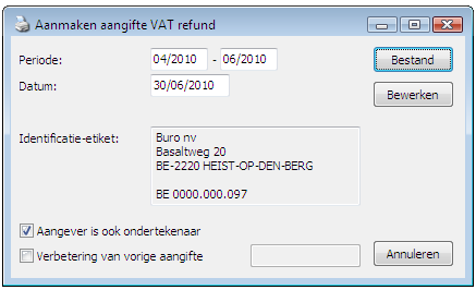 1.5. Wings Vat refund Afdrukken Officieel Algemeen De VAT refund aangifte gebeurt minimum per kwartaal (of in veelvouden ervan), en maximum 1 maal per jaar.