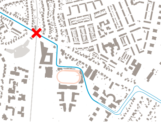 Tracé Spoor-noord De route via het spoor heeft een afslag voor het HOV vanaf de A27, waarbij de HOV-baan direct aan de noordzijde van het spoor blijft (blauwe lijn).
