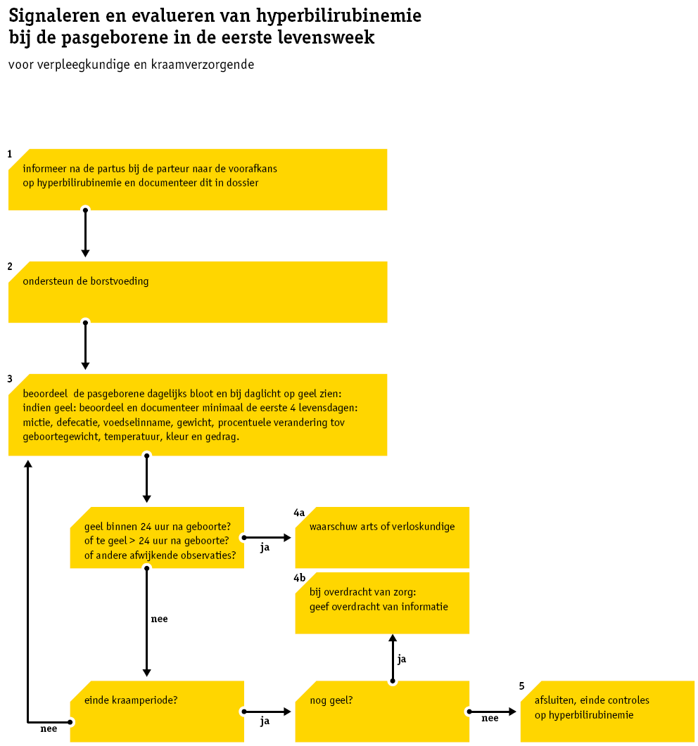 2.3 De zorgverlener moet waarborgen dat de pasgeborene systematisch beoordeeld wordt op de ontwikkeling van geel zien [D]. 2.