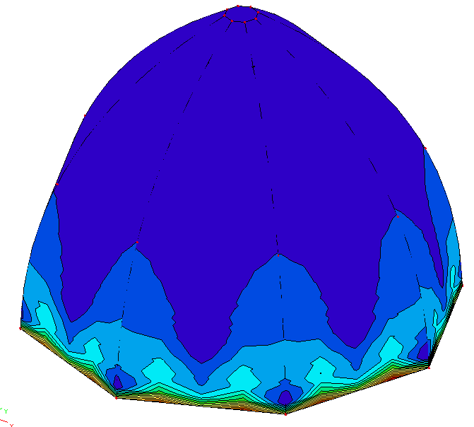 6.3 Octogonale koepel Als laatst wordt een octogonale koepel in Scia Engineer ingevoerd. Vergeleken met de anderen komt de vorm van dit model het meest overeen met de werkelijke koepel, zie afb.6.6.