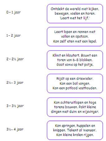 Ook verschillen kinderen in aanleg en temperament (iedereen heeft voorbeelden van een baby die vroeg gaat tijgeren, het kruipen overslaat en vóór het eerste jaar gaat lopen..!).