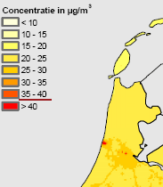 Voor de jaargemiddelde concentratie stikstof en fijn stof heeft het RIVM overzichtkaarten gemaakt. Deze zijn voor het deel Noord-Holland weergegeven in Figuur 10.