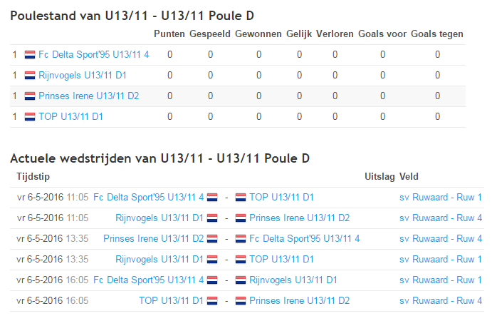 Let op: de planning van zaterdag is