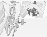 60 Opbergen 3. Beide fietswielen met de spanbanden aan de wielhouders vastmaken. 4. Controleer of de fiets goed vast staat. 1. Adapter zoals in illustratie op het draagsysteem achterzijde plaatsen.