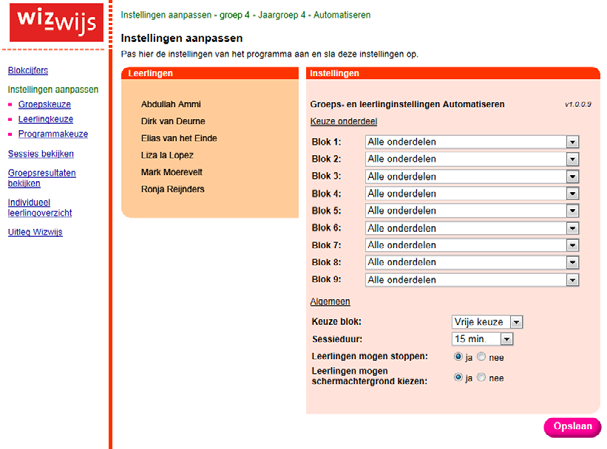 Leerkrachtmodule De groeps- en leerlinginstellingen verschillen per leerlingprogramma. Hieronder staan ze per programma beschreven. Groeps- en leerlinginstellingen Automatiseren Afbeelding 9.