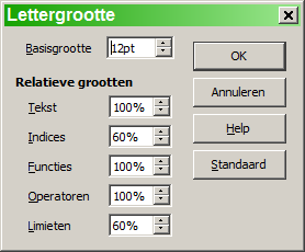 Afbeelding 14: Bewerk de Basisgrootte (bovenaan) om een formule groter te maken Het resultaat van deze wijziging wordt in Afbeelding 15 weergegeven.