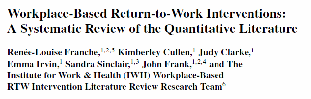Authors conclusions: evidence base supporting that workplace-based RTW interventions can