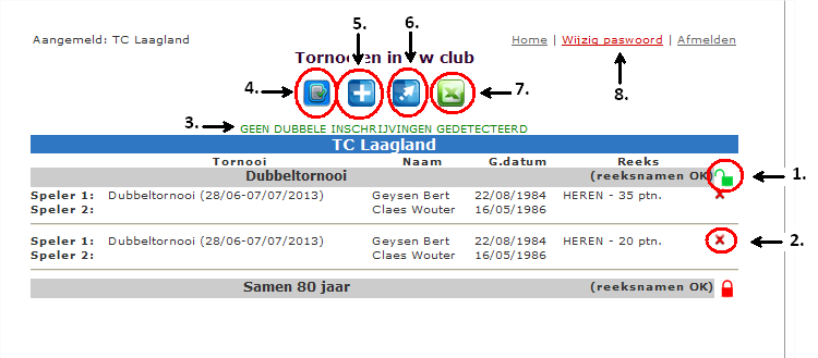 4. TENNISCLUB INLOGGEN Elke tornooiorganisator krijgt een gebruikersnaam en paswoord (te verkrijgen bij de federatie). Hiermee kan aangemeld worden (Fig.