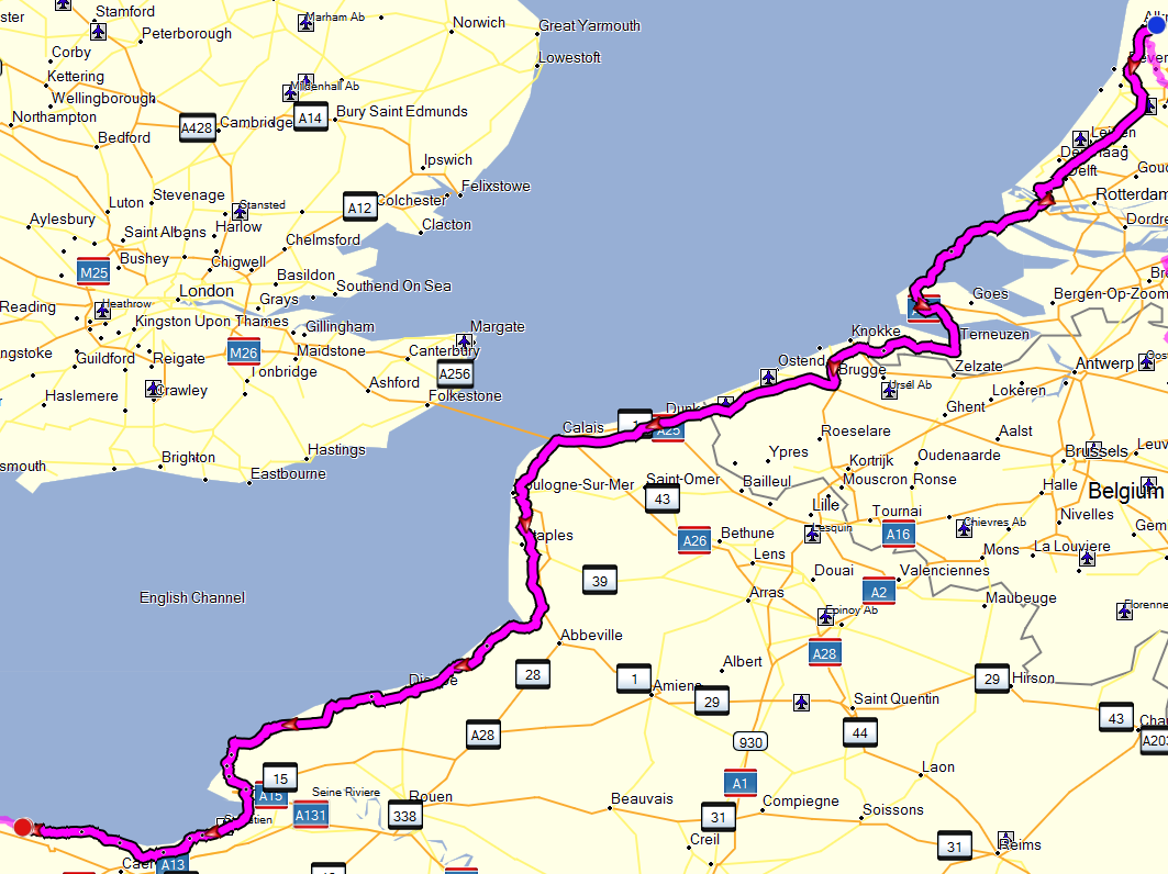 Route 1 Heerhugowaard Omaha Beach 792 km. Nog 8927 km. rijden. Beschrijving route 1: Op 208 km. Westerschelde tunnel in Nog 584 km. Op 214 km.