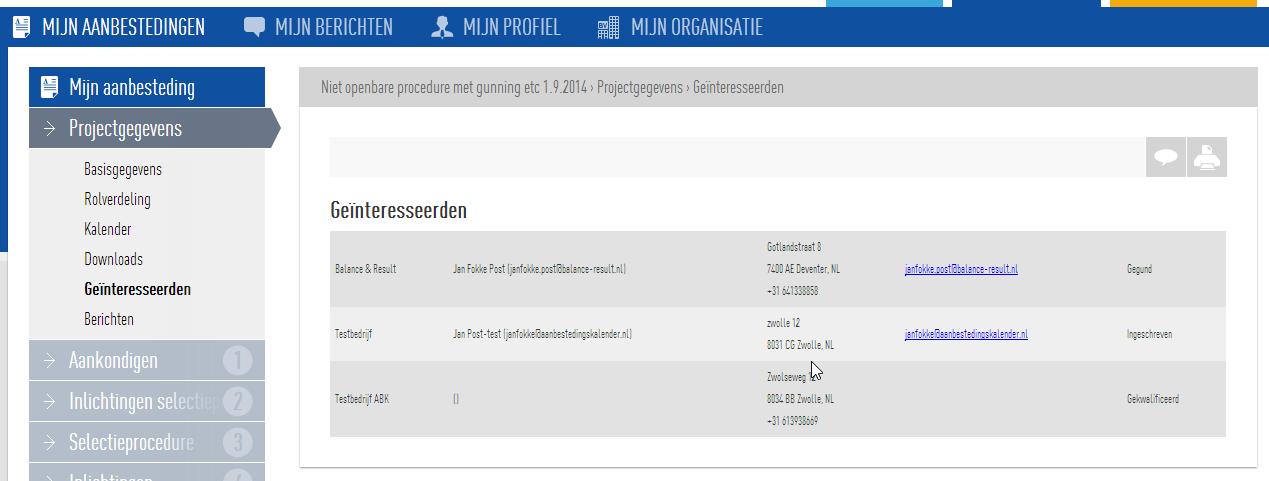 Omdat niet alle projecten op Aanbestedingskalender.nl als een daadwerkelijke aanbesteding worden uitgevoerd, is de naam aangepast in Nieuw project aanmaken.