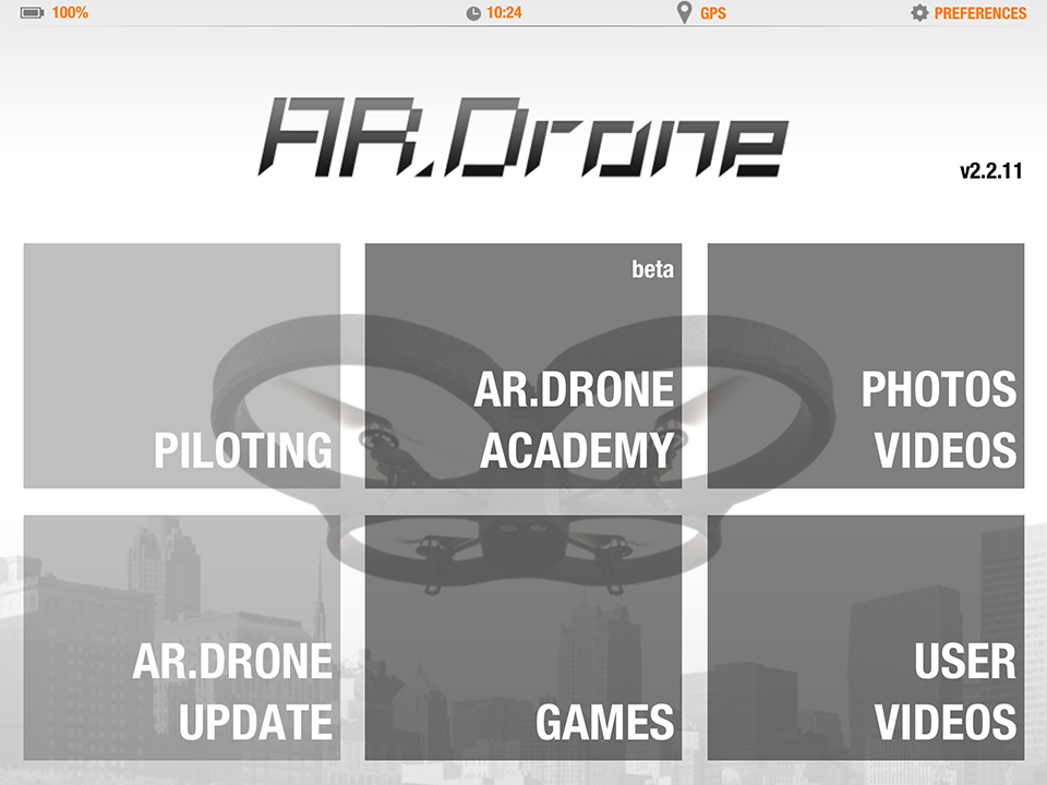 Vrije vlucht AR.Drone is de basistoepassing waarmee u de AR.Drone 2.0 kunt besturen via uw smartphone.