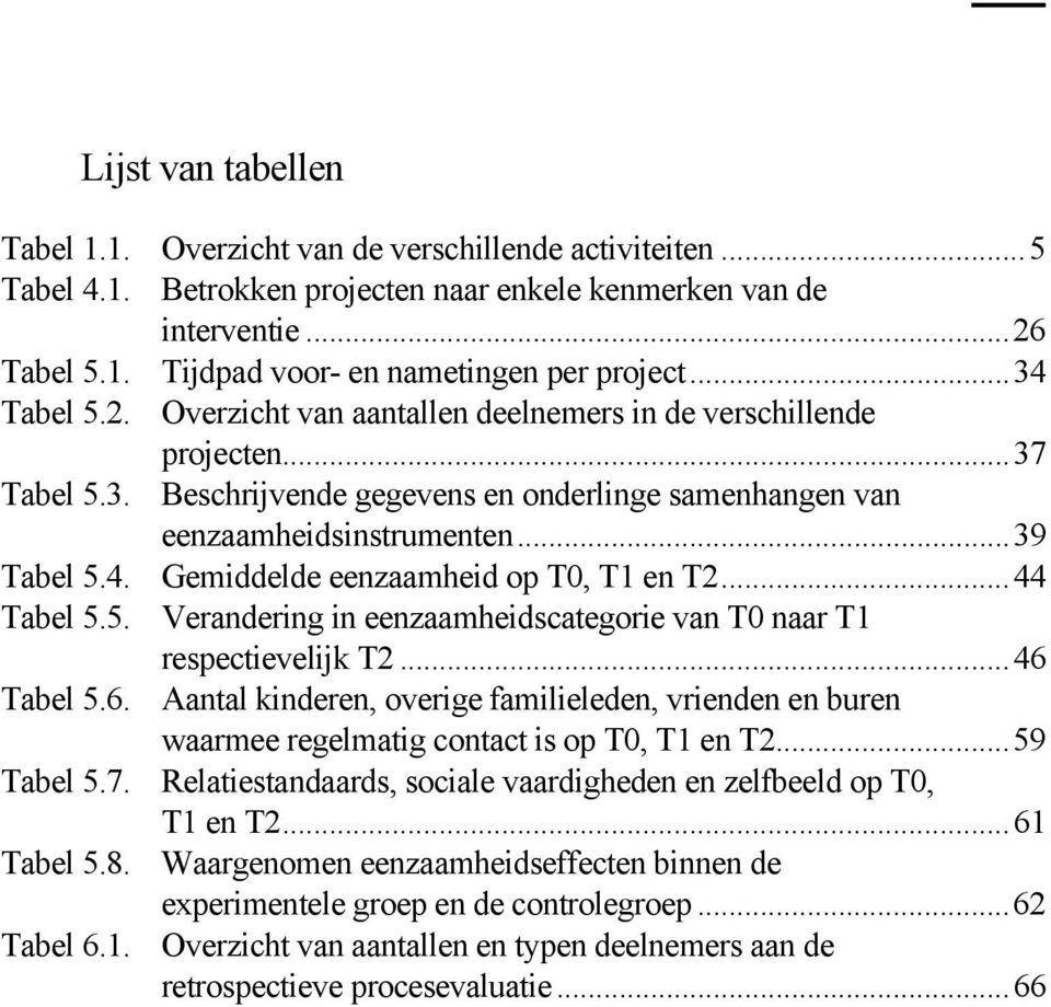 ..44 Tabel 5.5. Verandering in eenzaamheidscategorie van T0 naar T1 respectievelijk T2...46 Tabel 5.6. Aantal kinderen, overige familieleden, vrienden en buren waarmee regelmatig contact is op T0, T1 en T2.