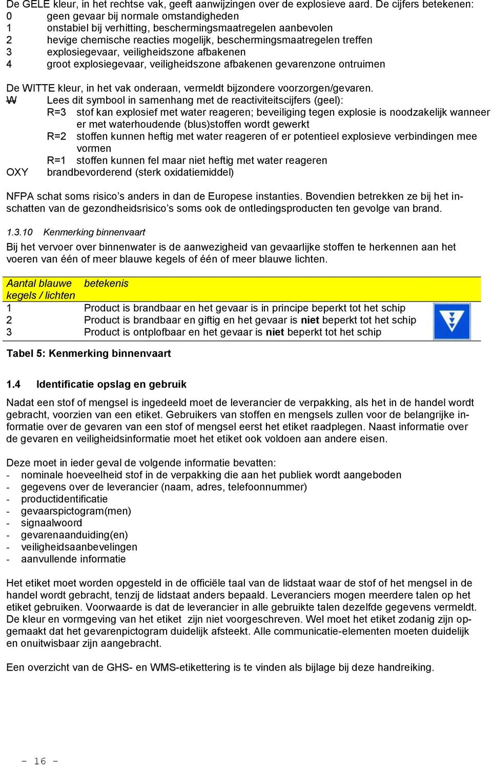 explosiegevaar, veiligheidszone afbakenen 4 groot explosiegevaar, veiligheidszone afbakenen gevarenzone ontruimen De WITTE kleur, in het vak onderaan, vermeldt bijzondere voorzorgen/gevaren.