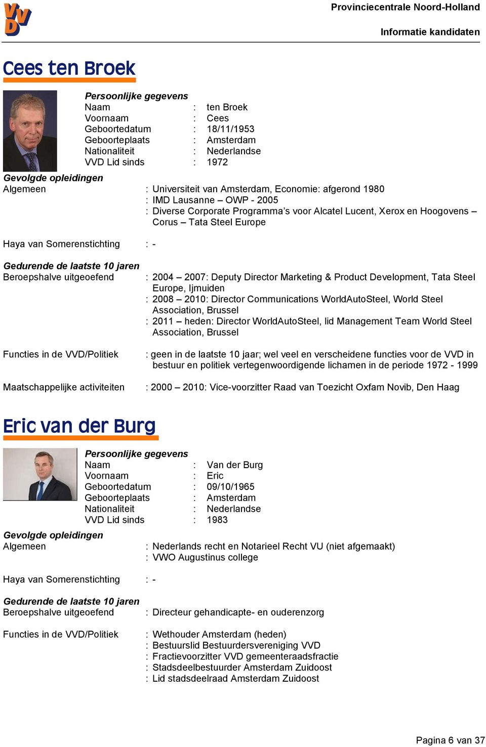 2008 2010: Director Communications WorldAutoSteel, World Steel Association, Brussel : 2011 heden: Director WorldAutoSteel, lid Management Team World Steel Association, Brussel : geen in de laatste 10