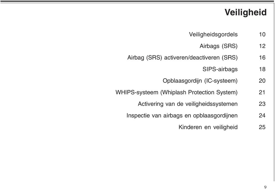 20 WHIPS-systeem (Whiplash Protection System) 21 Activering van de